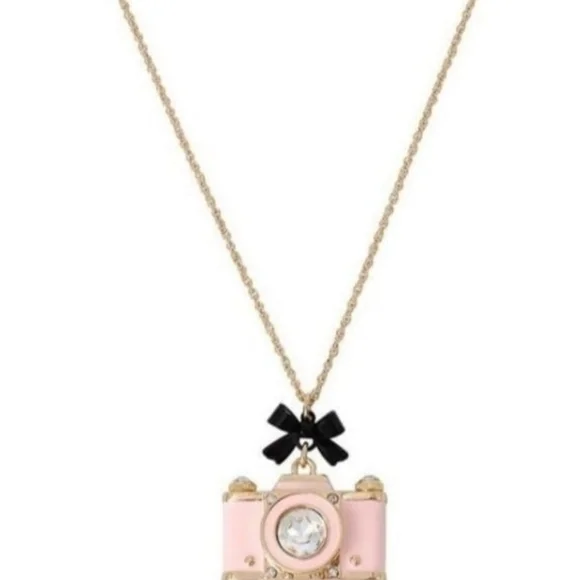 Betsey Johnson Pink Camera Pendant Necklace with Black Bow NWT! Rare! - Picture 2 of 16